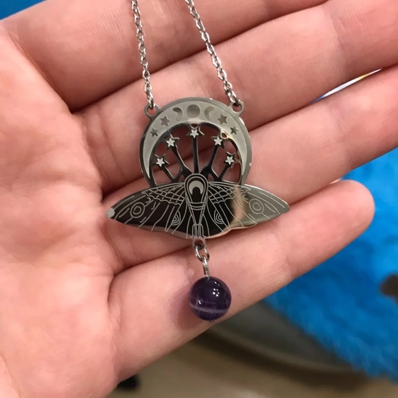 Witchcraft Crescent & Moth Pendant Necklace - Picture 7 of 16